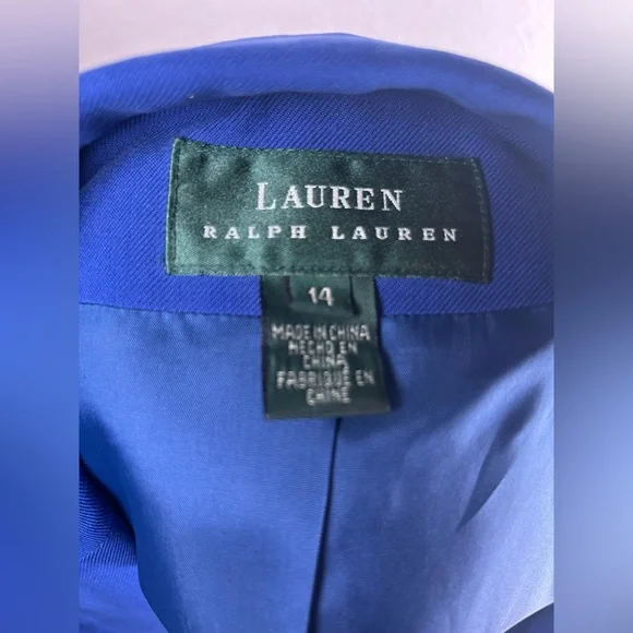 Lauren Ralph Lauren Women’s 100% Silk Single-Breasted Blazer–Size 14–Royal Blue - Picture 12 of 14